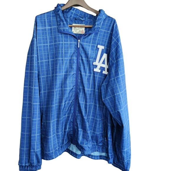 Mitchell & Ness LA Dodgers MLB Blue Plaid Windbreaker Jacket Hood Mens Size 4XL - Picture 16 of 16